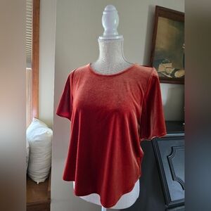 Madewell Size Medium Orange Velvet Blouse Short Sleeve Autumn Top